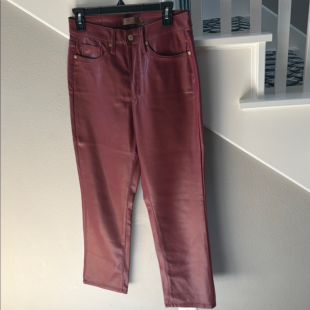 Judy Blue Straight Leg Faux Leather Jeans — Deep Burgundy